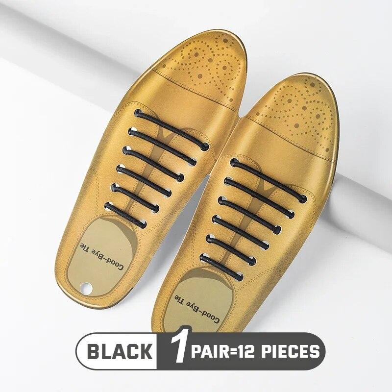 

12 шт. силиконовые шнурки мужские без завязок эластичные шнурки кроссовки для детей и взрослых круглые кожаные шнурки с резинками для обуви - чёрный