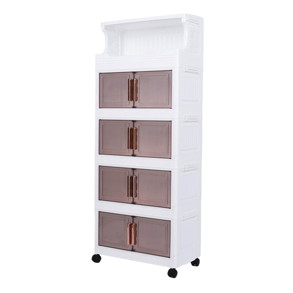 3 Tier Collapsible Storage Boxes with Doors and Wheels 42cm Stackable Storage Cabinet for Craft Home Pantry DormTransparent