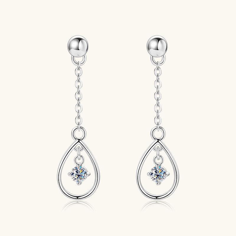 Silvere Glam Korean Version Design S95 Sterling Silver Teardrop Moissanite Stud Earrings For Women, A Niche And Versatile Pair