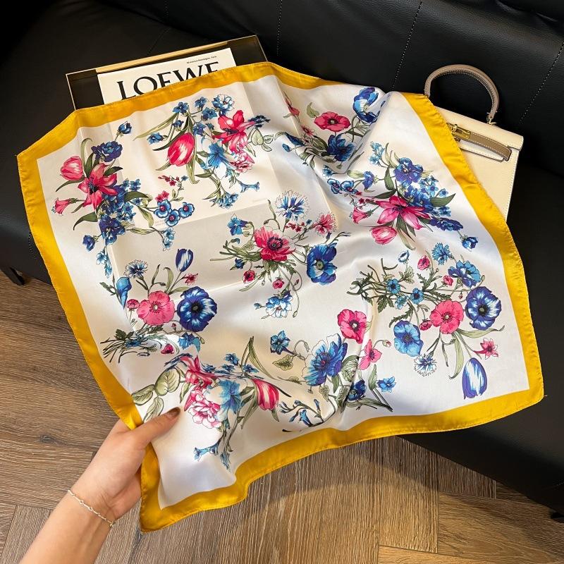 Silk scarf women's spring and autumn decoration versatile ins simple style striped square scarf streamer simulation silk fashion scarf scarf scarf