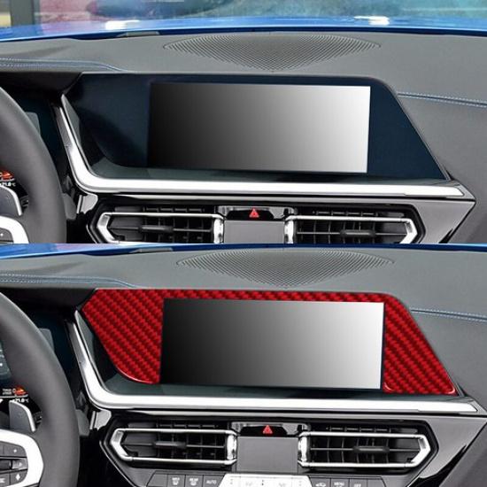 Red Carbon Fiber Car Front Center Screen Frame Sticker For BMW Z4 G29 19-22 LHD