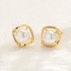 LNCHRAN Gold Rhombus Frame Faux Pearl & Zirconia Stud Earrings
