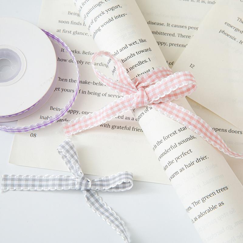 10yards/Roll Wave Edge Candy-Colored Plaid Ribbon 1CM Lace Checkered DIY Hair Accessories Gift Cake Box Decor Bouquet Bow