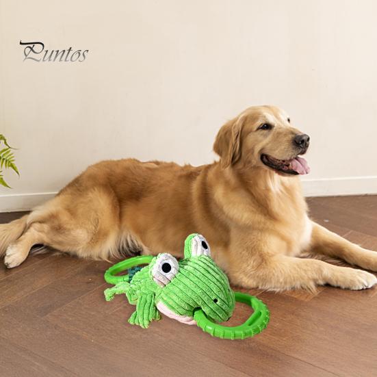 Puppy Teething Toy Tug of War Dog Bite Resistant Tough Double Ring Plush Frog Pull Boredom Relief Small Medium Cleaning Interactive Pet Supplies Soft
