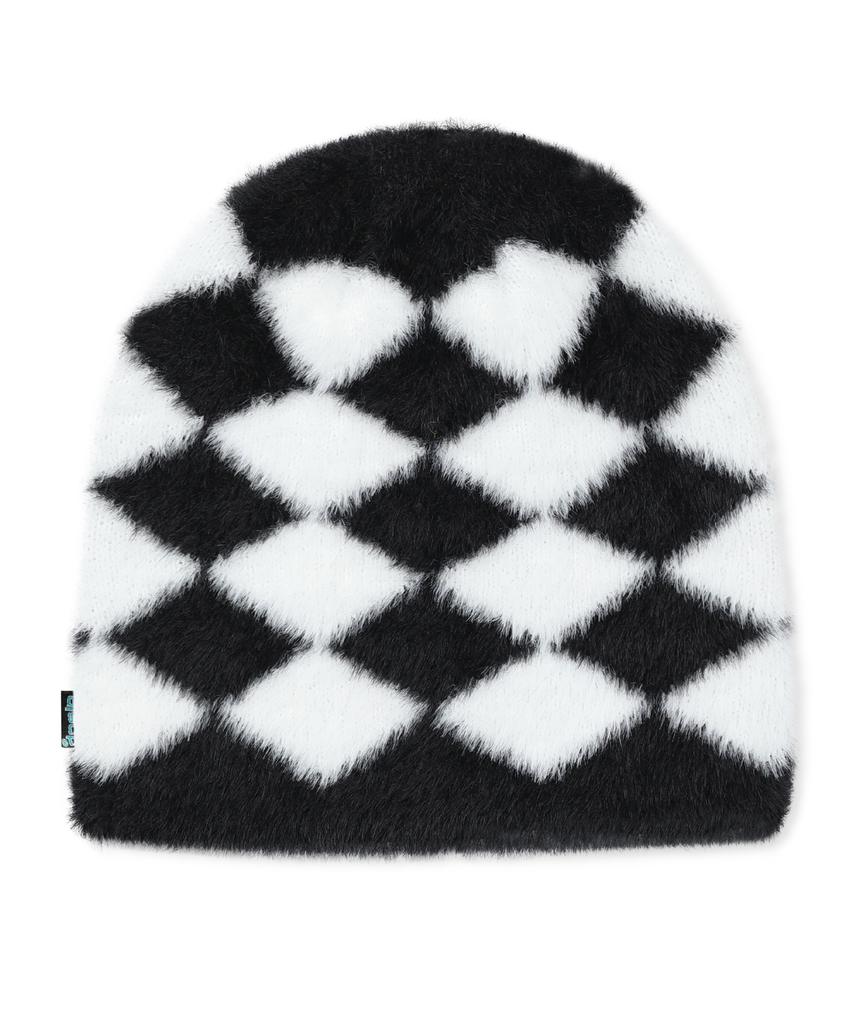 GLACK Gc076 Diamond Checker Hairy Knit Beanie (Black)