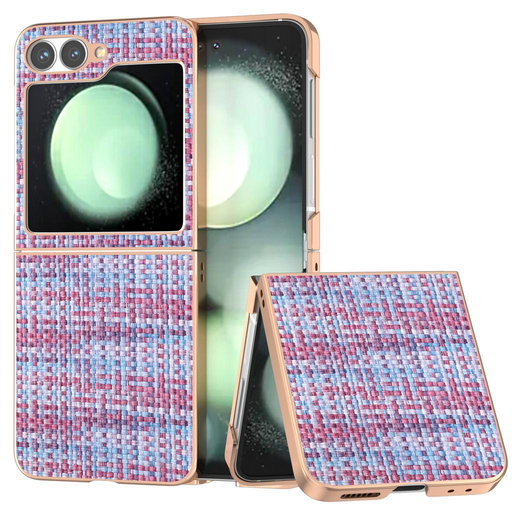 ABEEL For Samsung Galaxy Z Flip7 FE 5G/Z Flip6 5G Case Electroplating Edge Plaid Texture PU Leather+PC Phone Cover
