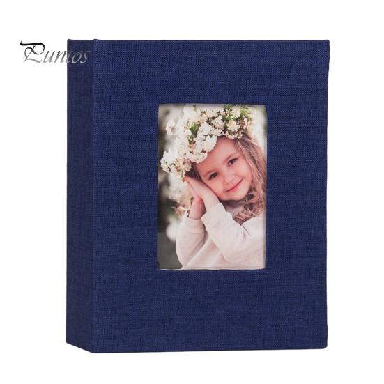 Portable Photo Album Linen Cover Picture with Front Window 100 Photos Durable 4x6 Slip-in Book for Wedding Vacation Family Baby Pictures