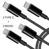 Portable 1 in 4 Out Power Cord Wire USB to 2 Type-C+2 Micro Multi-port Charging Cable Line for Cell Phones Tablets
