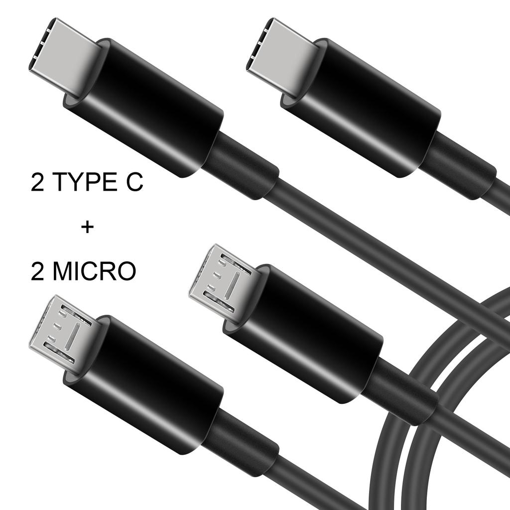 Portable 1 in 4 Out Power Cord Wire USB to 2 Type-C+2 Micro Multi-port Charging Cable Line for Cell Phones Tablets