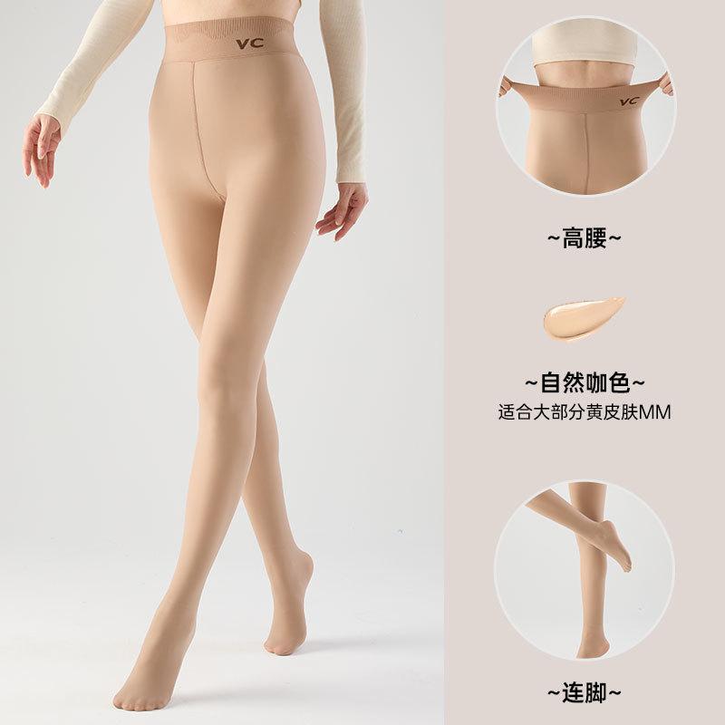 New Bare-leg Artifact VC Flower Fairy High-waisted Belly-tucked Leggings Hip-lifting Black Silk Skin-penetrating Leggings Female