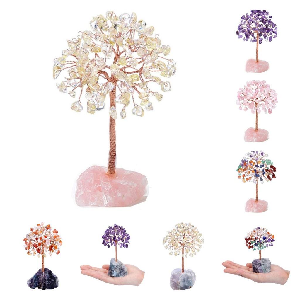Natural Crystal Colorful Tree Ornament Irregular Base Craft Tabletop Decoration