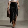 Solid Color Faux Suede Fringe Skirt Women'S High Waist Asymmetrical Western Boho Skirt