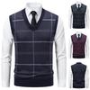 Men's V-neck Knitted Sweater Warm Autumn Winter   Casual Fashion Diamond Grid Twisted Flower Design Versatile Top