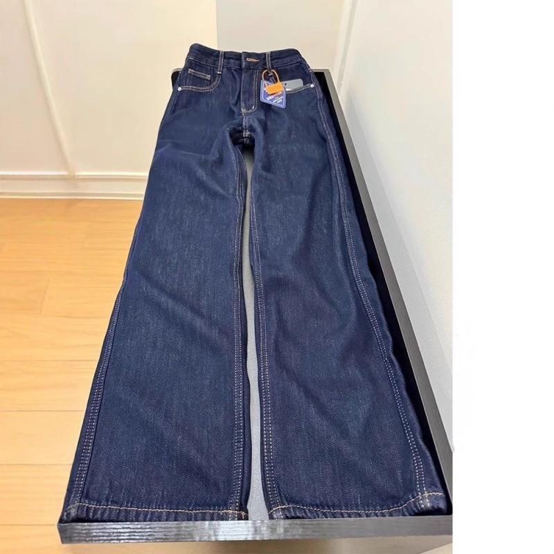 Womens High Waist Straight Leg Jeans Dark Blue Fleece Lined Thick Winter Slim Loose Petite Long Denim Pants