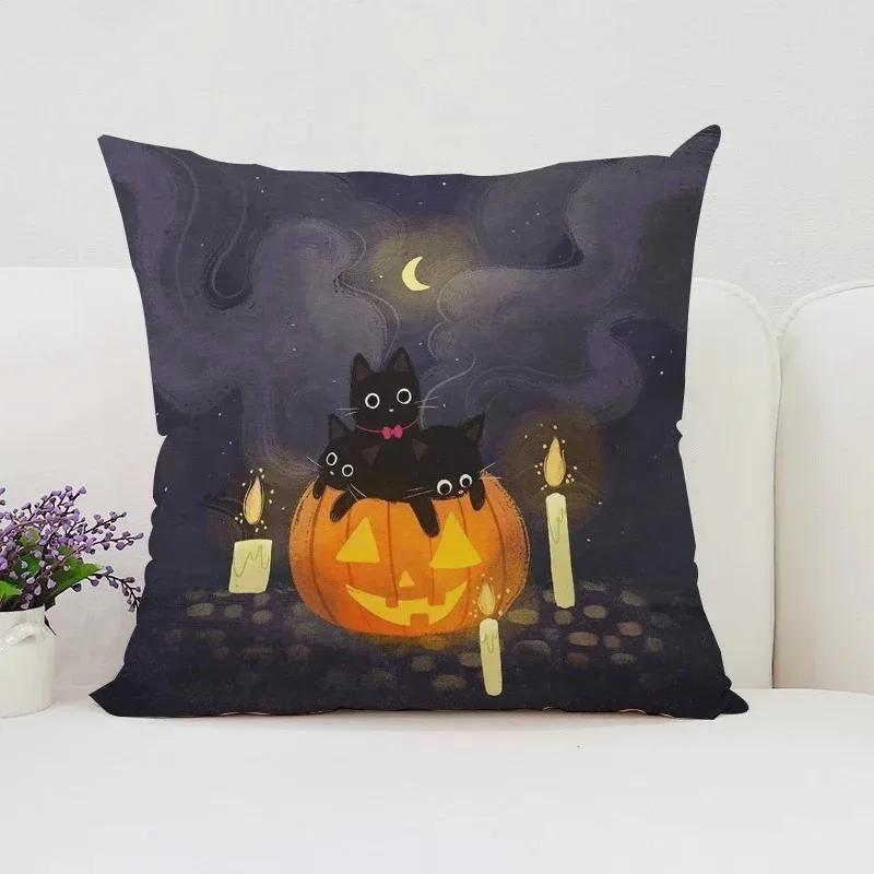 Pumpkin Cat Halloween Decorative Cushion Cover Suitable for Home Living Room Sofa Bedroom Room Decorative Pillow Cover