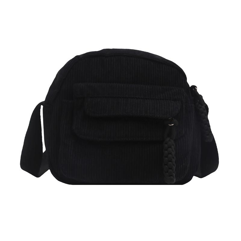 

Corduroy handbag autumn new fashion solid color women s bag shoulder messenger bag campus style, trendy bag чёрный