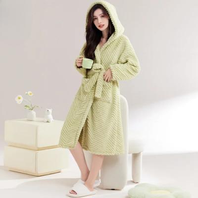 Pajamas Women's Autumn and Winter Coral Fleece Thickened Warm Long Sexy Internet Red Wind Plush Nightgown Bathrobe Blue