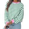 Women's Round Neck Striped Print Long Sleeve Loose T-shirt Top