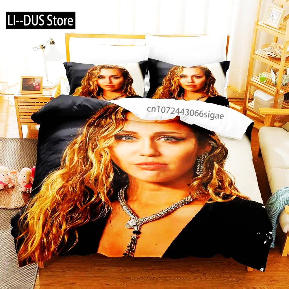Miley Cyrus Boys Single Double Queen King Size Bed Cover Anime Sets 2024 Duvet Cover Bed Set Quilt Cover Pillowcase EU Single(135*200cm)3pcs