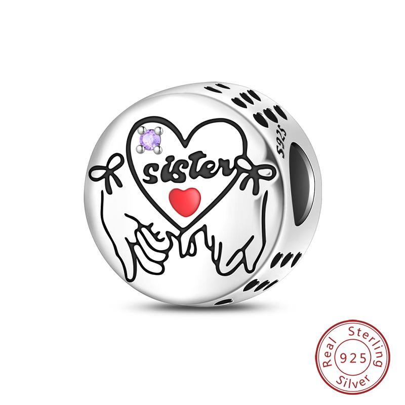 100% Copper Sisters Best Friends Series Charms Pink Heart Rose Beads Fit Qikaola Bracelet Diy Birthday Jewelry Gift