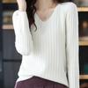 V-neck Pullover Women's Casual Long Sleeved Short Sweater Solid Color Simple Warm Knit Sweater Autumn and Winter Top