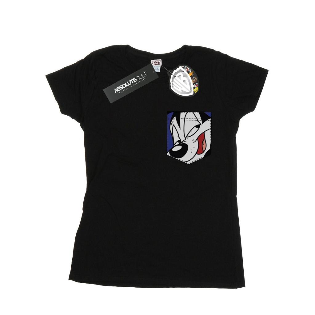 Looney Tunes Womens/Ladies Pepe Le Pew Face Faux Pocket Cotton T-Shirt