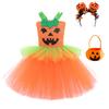 Pumpkin Tutu Dress Halloween Costume for Girls Tulle Skirt Party Dress with Headband and Pumpkin Bag Set for Festival Stage Performance