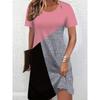 Women's Summer Short-Sleeve Minimalist Color-Blocked Dress—Loose-Fitting Breathable Fashionable Casual Beach Dress