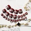 24pcs/set Quick Nails Burgundy Manicure Glitter Large Sequin Toenail Stickers Press On Nail Wearable Finished Fake Nails