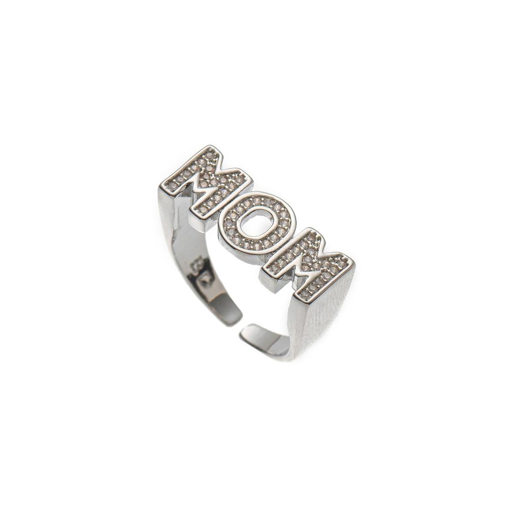 Ring Full Diamond Mom Ring Zircon Letter Ring Mom Mother'S Day Gift Jewelry Female