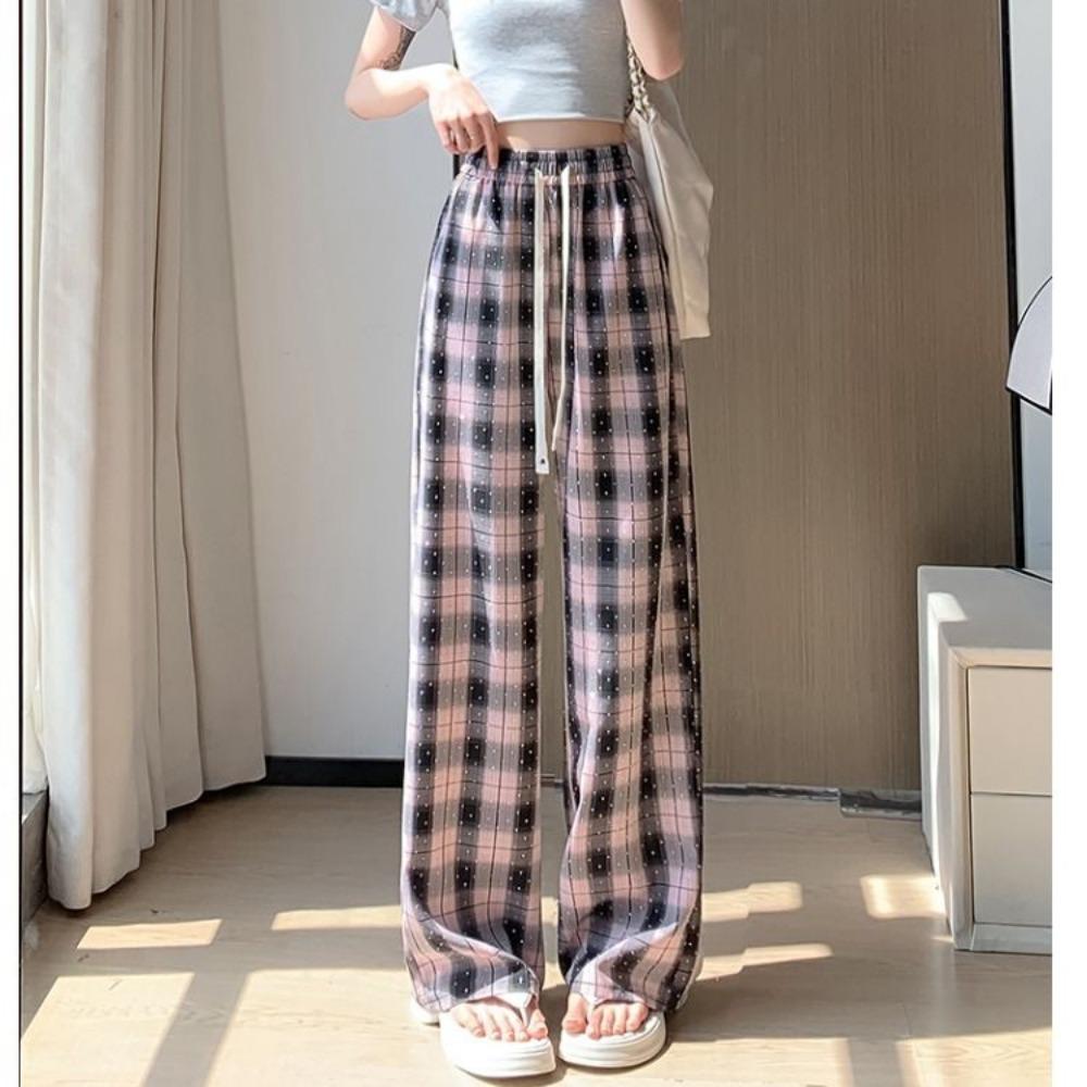 

Ретро Клетка Горячие Бриллианты для Женщин Летние Тонкие Брюки Кэжуал с Высокой Посадкой на Кулиске Прямого Покроя 6XL розовый