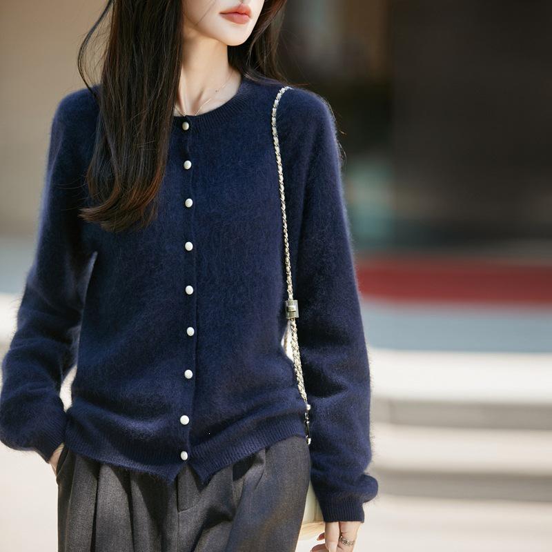 Women's Autumn/Winter Brushed Wool Knit Cardigan - Versatile Round Neck Sweater