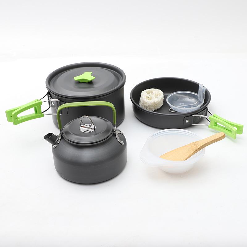 Portable Camping Cookware Set for 2-3 People - Includes Cookware, Teapot, and Utensils (DS-308)