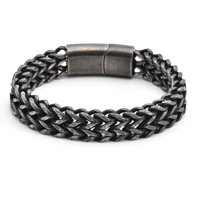 Mens Titanium Steel Bracelet With Dual-Tone Polished Cuban Link Design Hypoallergenic Anti-Tarnish 18K Gold Plated