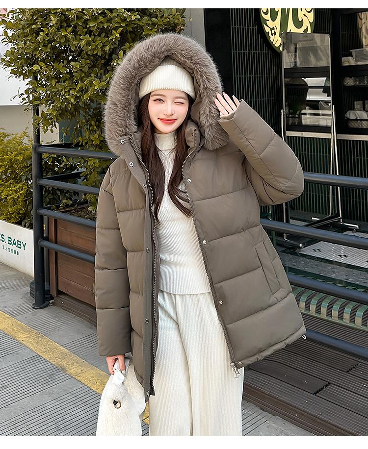 Women’s Short Big Fur Collar Hooded Windproof Thicken Warm Winter Jacket With Belt