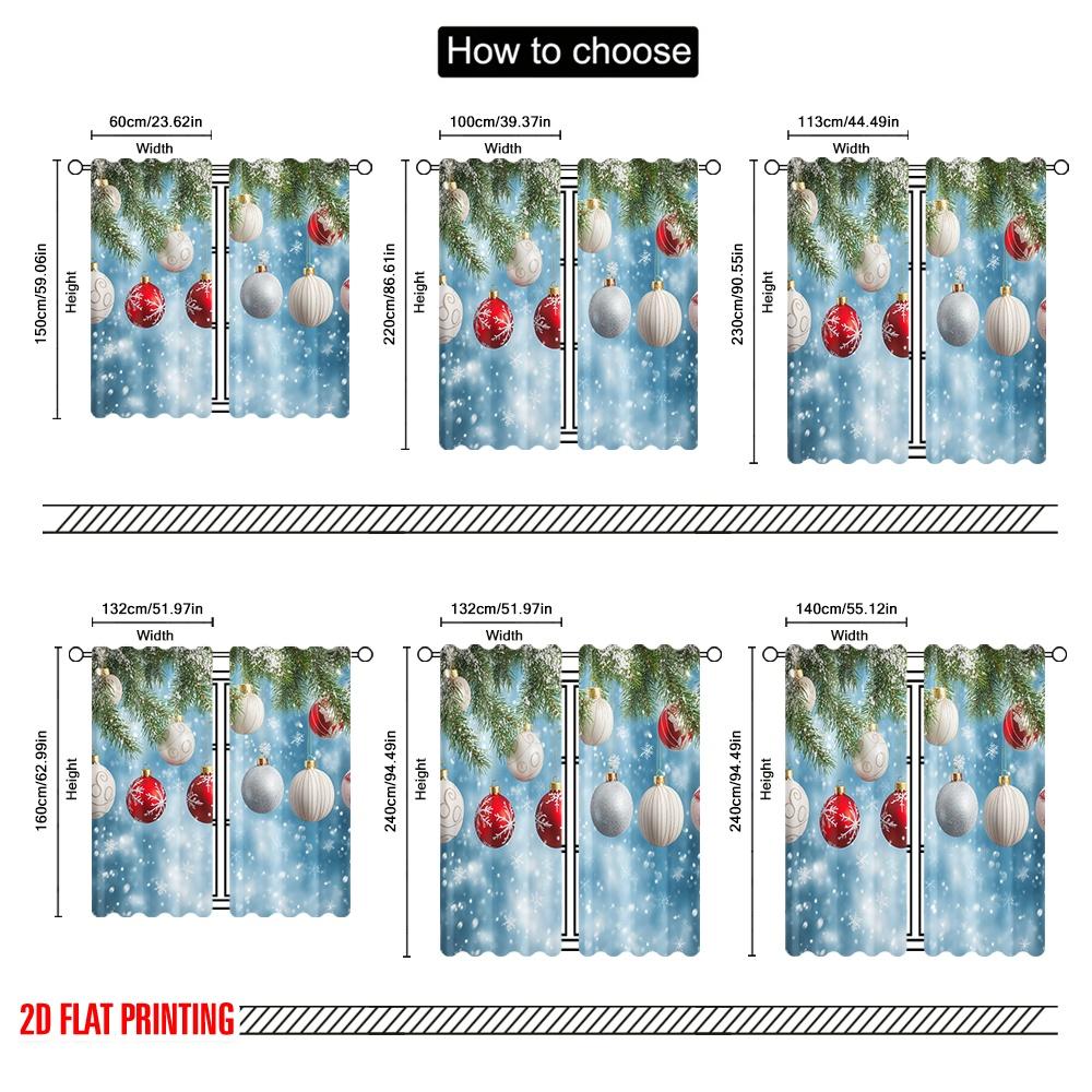2pcs,2D Plane Printing Light Filtering Curtains Christmas Ornaments Festive Holiday Winter Durable 100% Polyester Fabric