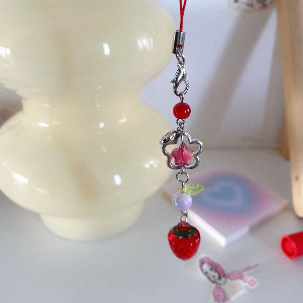 Beaded Mobile Phone Strap Strawberry Mobile Phone Key Chain Sweet Phone Lanyard