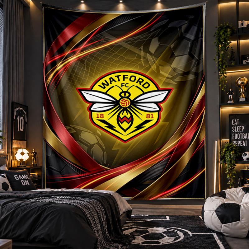 Wandbehang Wandteppich Watford Fußball Druck Stoff für Wohnzimmer Schlafzimmer Heimdekoration