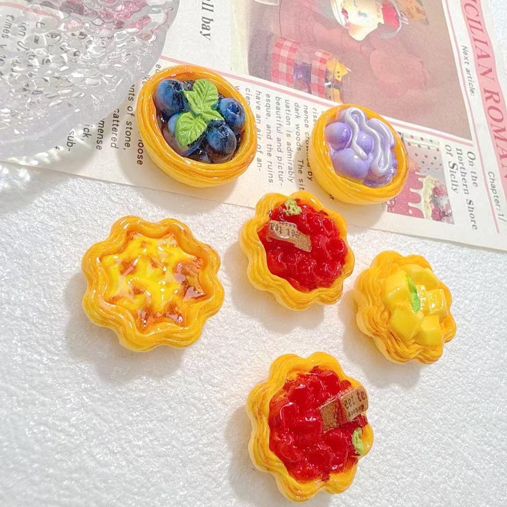 5Pcs Mixed Fruit Tart Resin Charms Blueberry Taro Strawberry Mango Original Simulation Play Food Flatback Diy Supplies