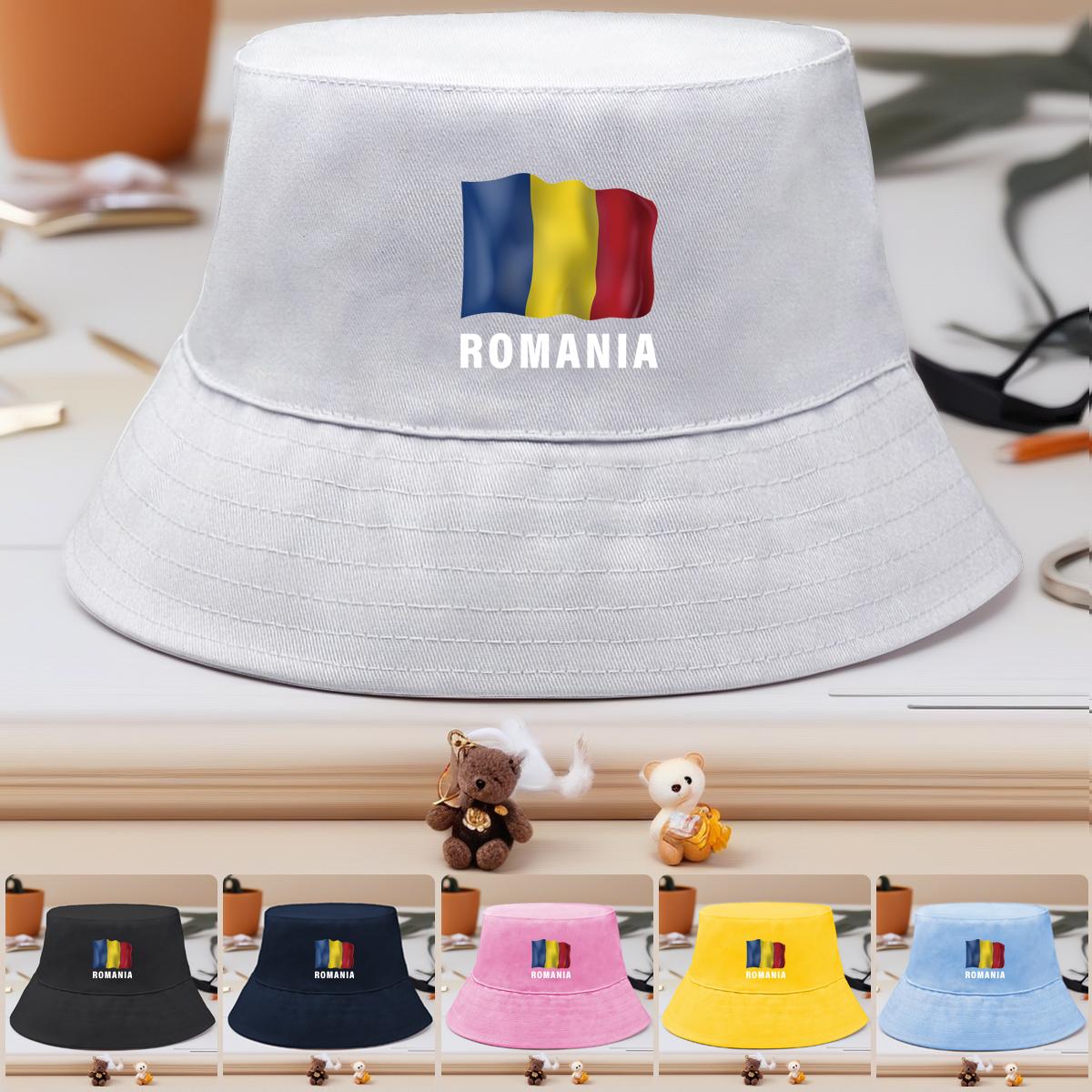 

Bucket Hat With Romania Flag Print , Patriotic Men s Hat Simple Lightweight Reversible Beach Hat as the picture синій