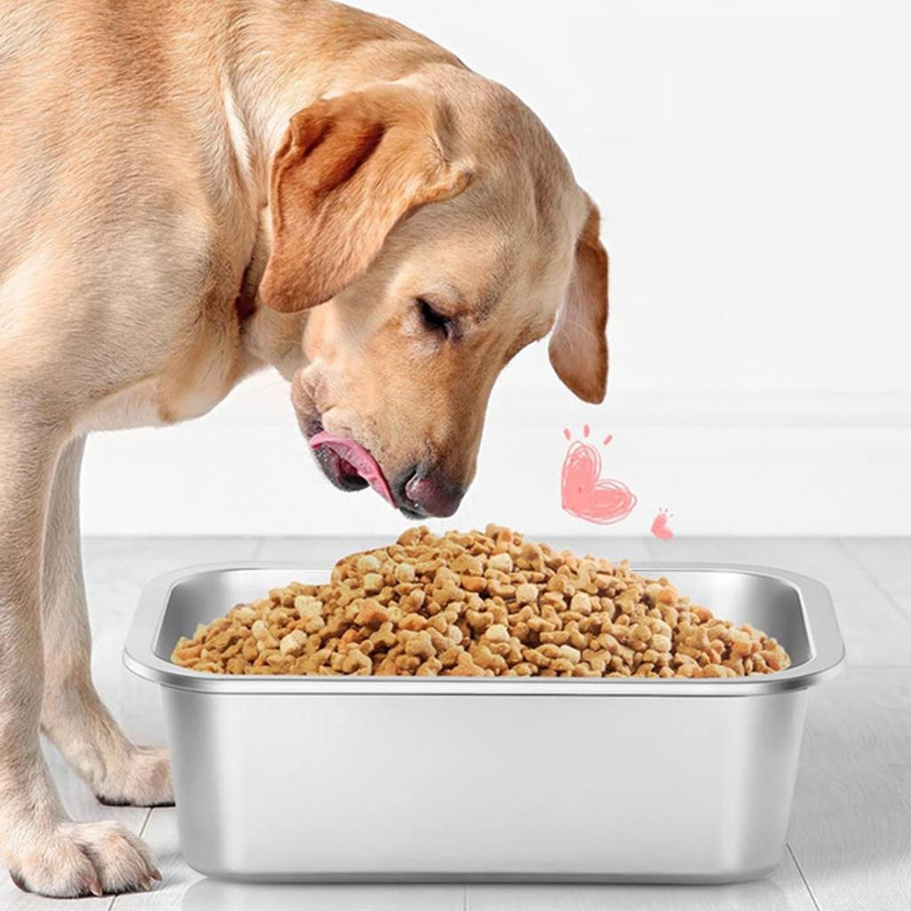 Rustproof Stainless Steel Pet Bowl Wide Anti Slip Base Large Capacity Easy to Clean Rectangle Large Capacity