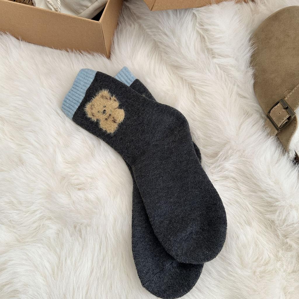 Cartoon Puppy Wool Socks Children Korean Tide Cute Medium Tube Socks Thickened Warm Cashmere Stacking Socks Stockings