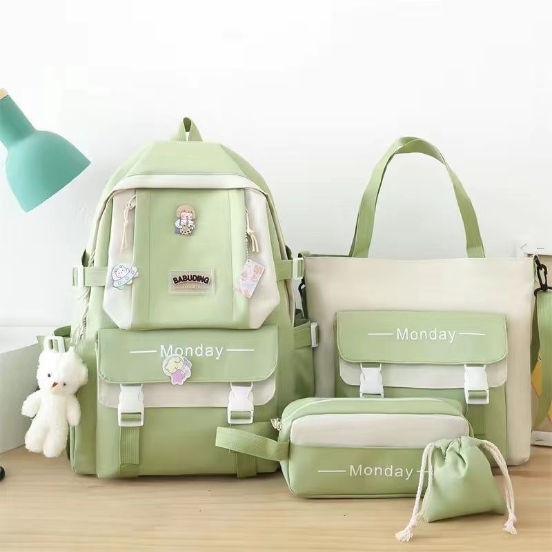 Girl Large Capacity Backpack Set Nylon Lightweight Elementary School Bag for School Start Season Multipurpose Handbag