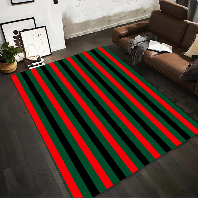 Striped Carpet with Bold Red, Green, and Black Colors for Modern Decor Suitable for use as an anti-slip for living room bedroom sofas