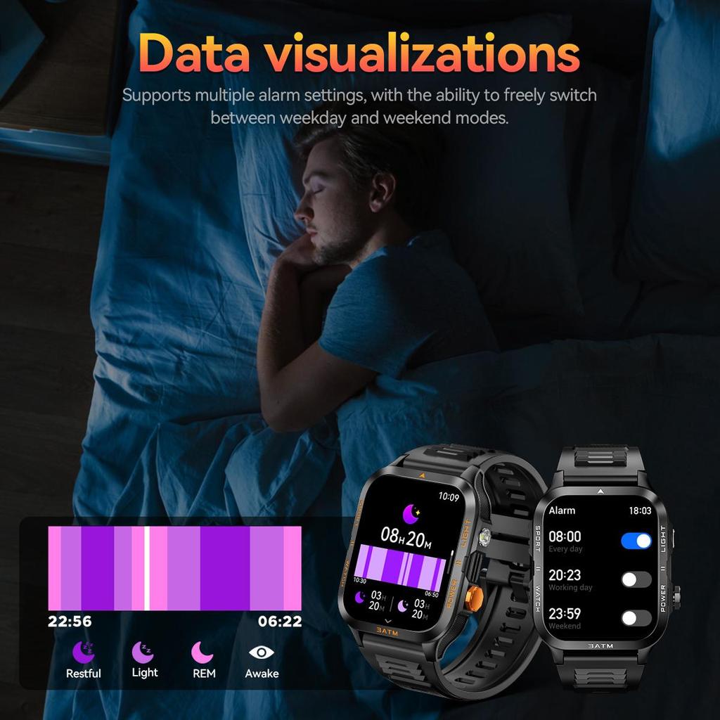 Smartwatch, QTLLBT, Outdoor-Sportuhr, unterstützt kabellose Anrufe, Fernfotoaufnahme und Musiksteuerung, überwacht über 100 Sportmodi, Herrengeschenk