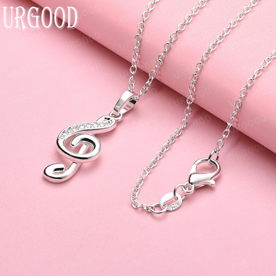 925 Sterling Silver Fashion Note AAA Zircon Pendant Necklace Wedding Jewelry