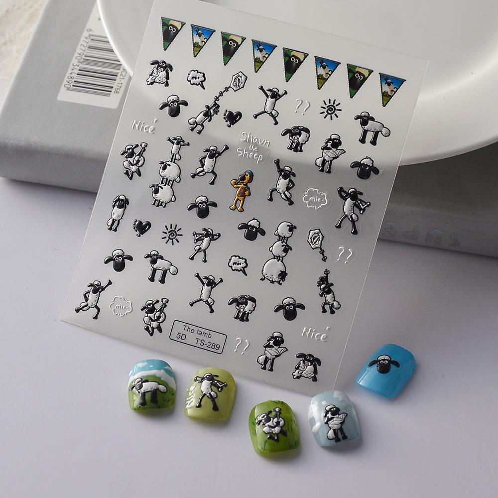 Japanese Anime Black & White Little Sheep 5D Nail Art Stickers - DIY Thin & Tough Self-Adhesive Animal Series