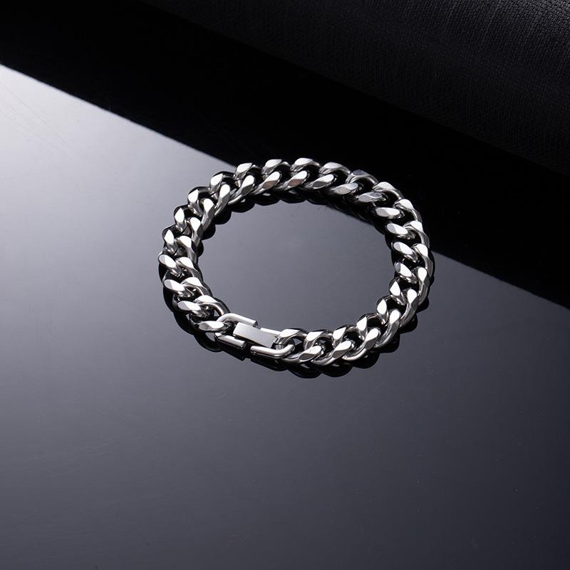 Tide Cool Hip Hop Cuban Chain Does Not Fade Titanium Steel Bracelet Boys And Girls Thick Bracelet Couple Versatile Light Luxury Trendy Brand Jewelry