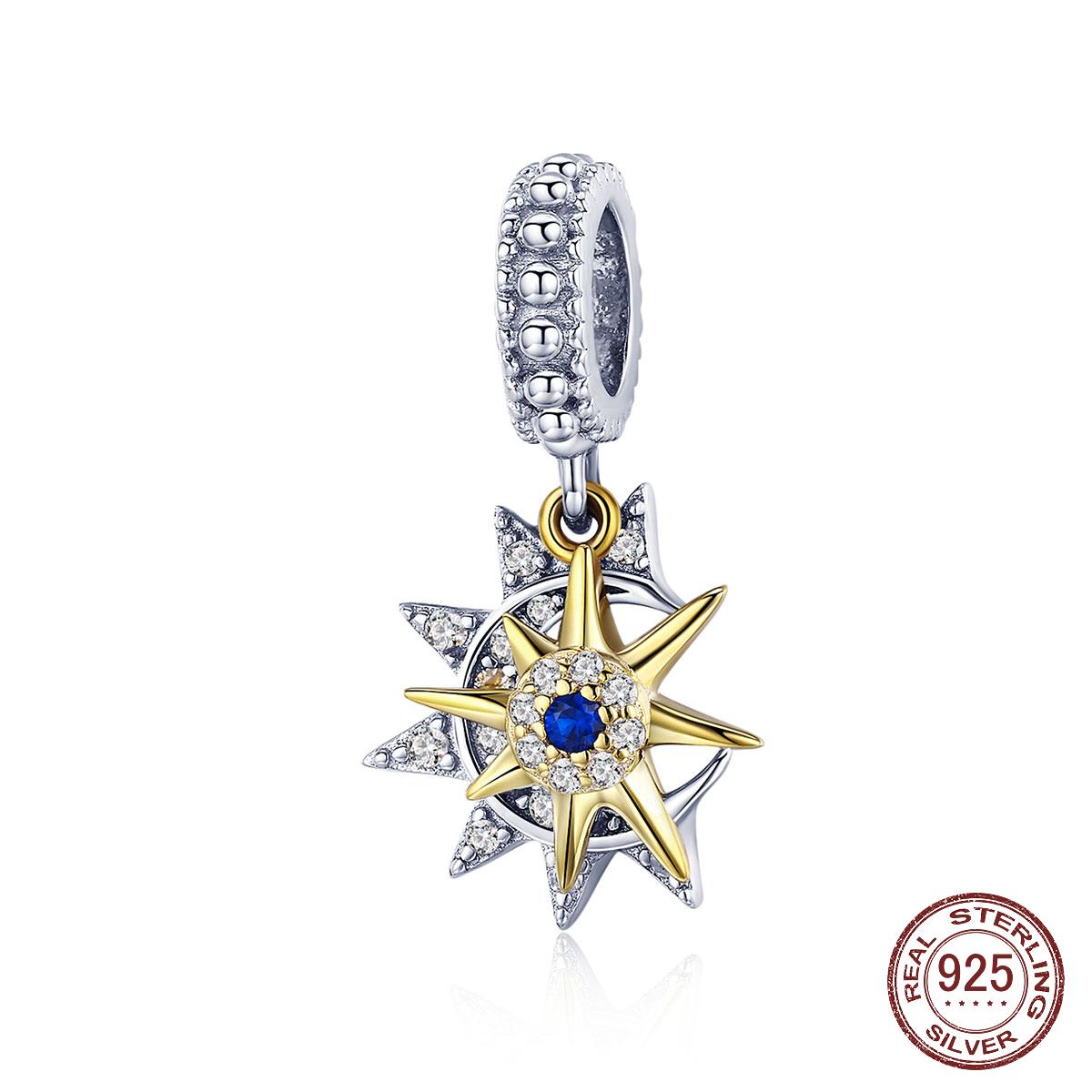 

925 Стерлинг Серебряное солнце Знакомьтесь Луна кулон подходят Charms Браслеты Ожерелья Ясный Циркон ювелирные изделия