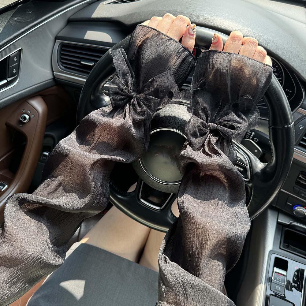 2pcs/set Thin Bow Gauze Sleeves Fingerless Yarn Arm Sunscreen Covers Cycling